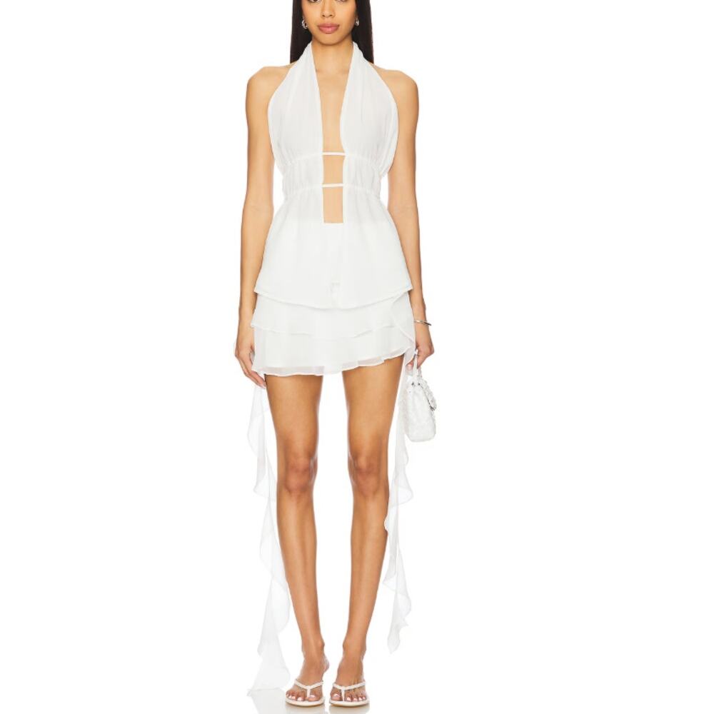 New REVOLVE MORE TO COME Women's White Rosalia Ruffle Mini Skirt Size M - Picture 4 of 9